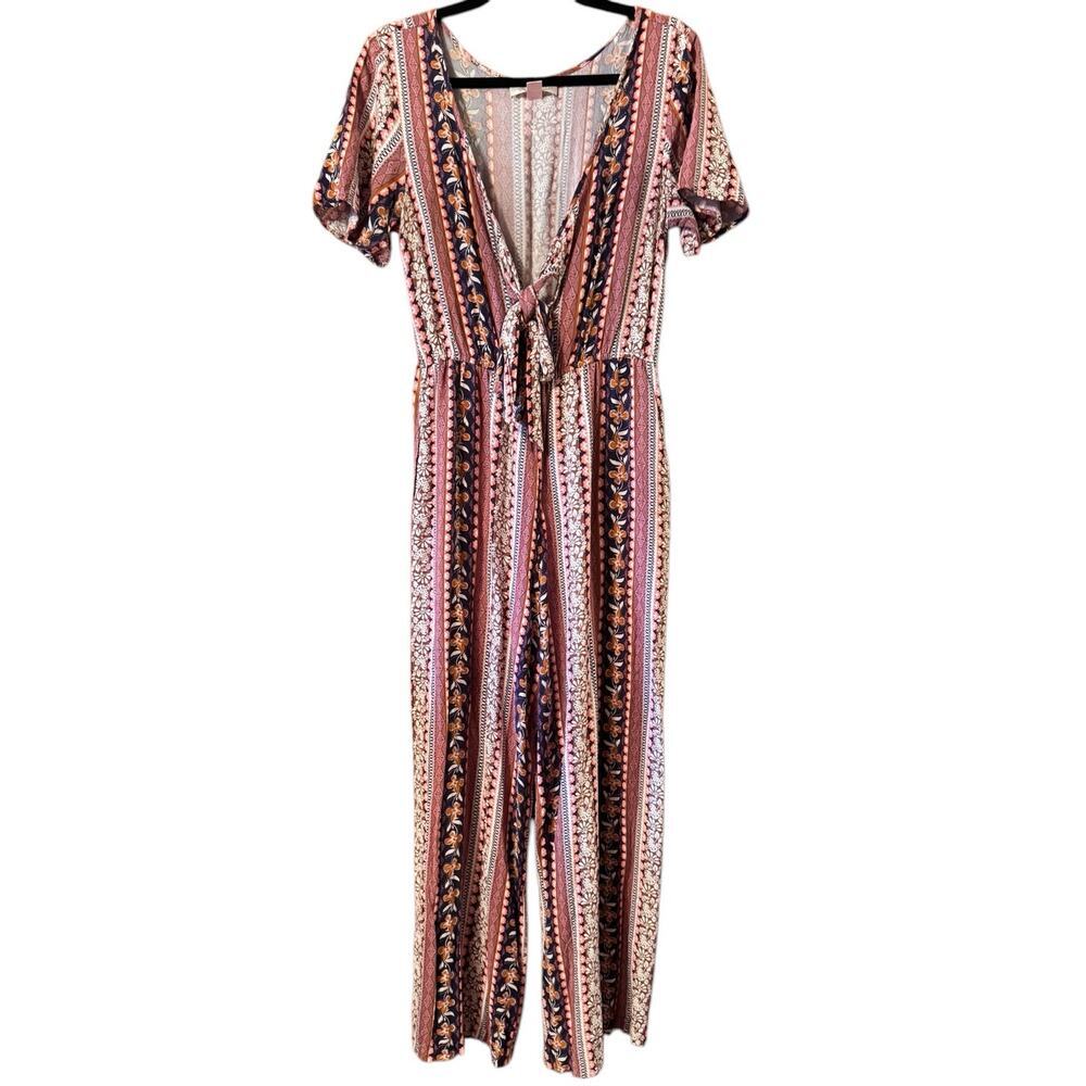 Band of Gypsies Jumpsuit Medium Floral Print Tie Front Boho Romper